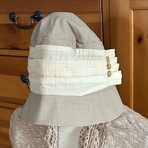 Beige and Cream Women's Cotton Blend Bucket Hat with Decorative Band